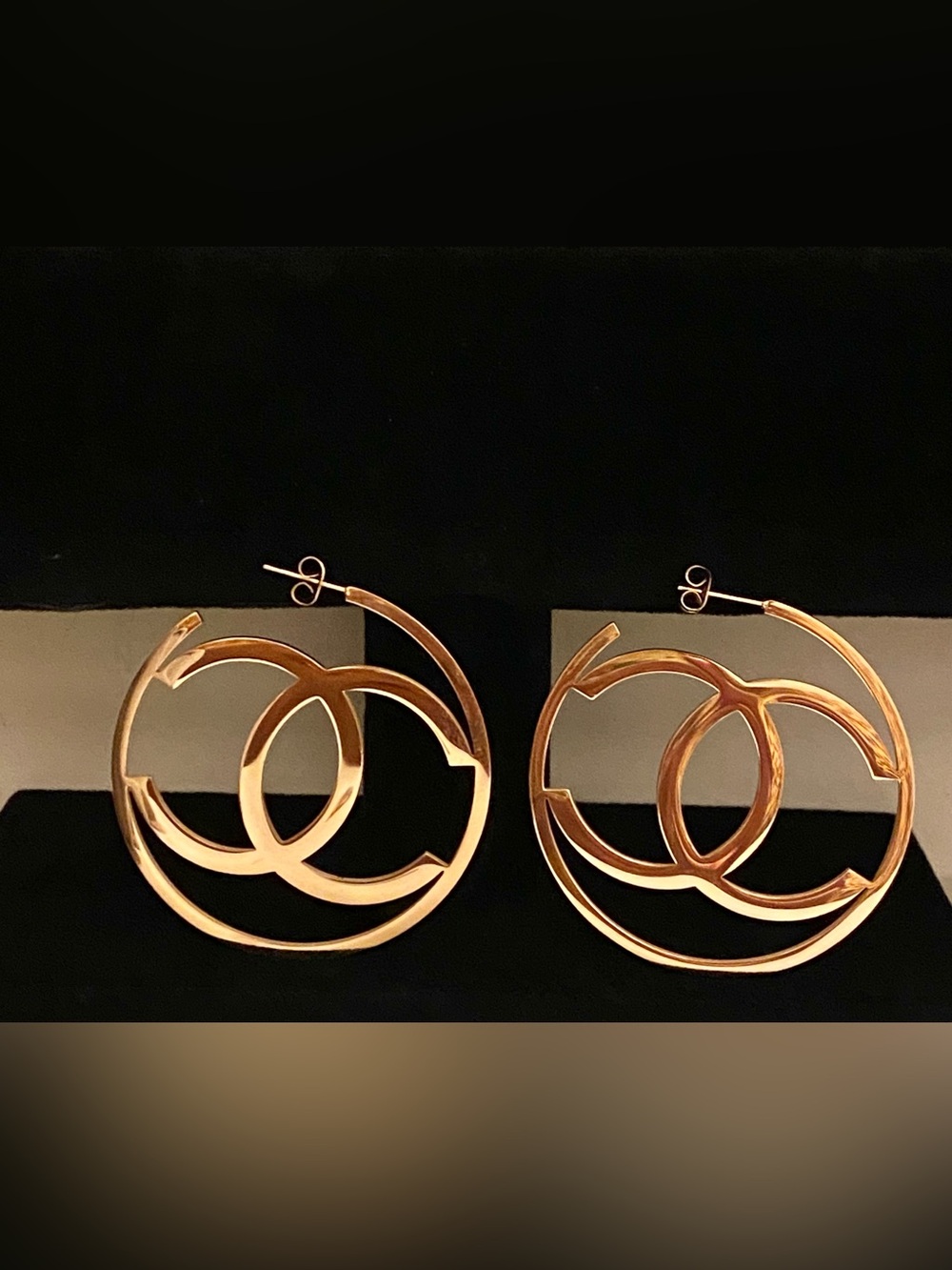 Fashion Jewelry 14K Rose Gold Plated Interlocking Logo C-C-Hoop Earrings